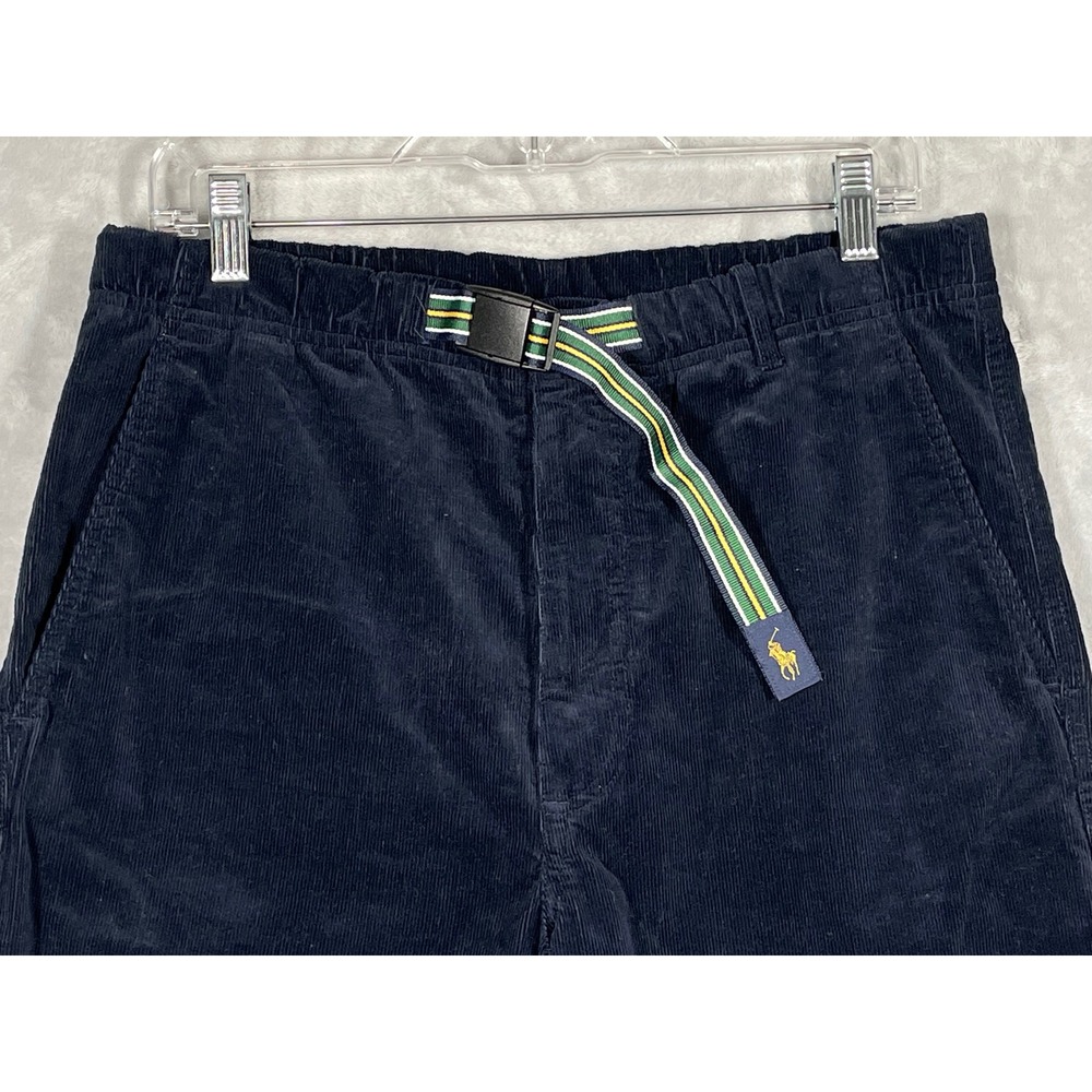 Polo Ralph Lauren Navy Blue Corduroy Relaxed Fit Belted Pants Mens Small 4557